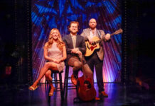 Leaving on a Jet Plane Review: Florida Studio Theatre’s Beautiful Folk Cabaret Takes Flight Pictured (L to R): Collin Purcell, Katie Blackwell, and Brian Ott. Photo by Sorcha Augustine.