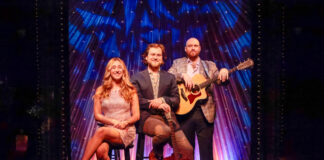 Leaving on a Jet Plane Review: Florida Studio Theatre’s Beautiful Folk Cabaret Takes Flight Pictured (L to R): Collin Purcell, Katie Blackwell, and Brian Ott. Photo by Sorcha Augustine.